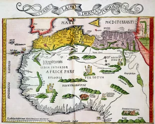 Mapa de África del Norte y África Occidental, publicada en Estrasburgo en 1522